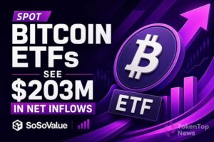 Spot Bitcoin ETFs See $203M in Net Inflows, SoSoValue Shows